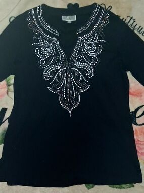 Black Embellished V-Neck Tunic by JM Collections